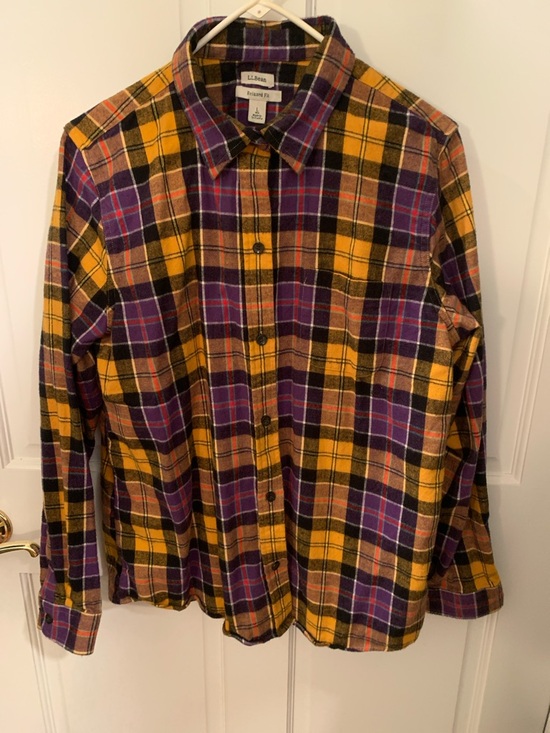 L.L. Bean Tops - L.L. Bean Women’s Yellow/Purple Plaid Button-Down Shirt Large